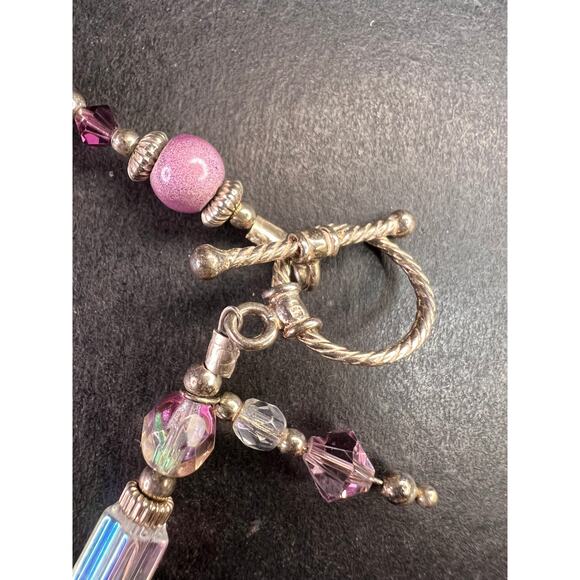Vintage Sterling Silver Toggle Bracelet with Purple Crystal & Lampwork Beads - Picture 3 of 12